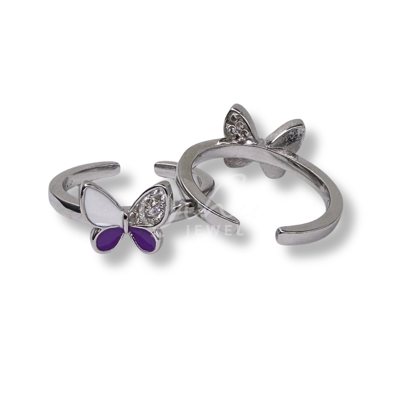 ORHU JEWEL 925 Sterling Silver Butterfly Toe Ring for Women | Adjustable Open Toe Ring | Blue Enamel CZ Design | Minimalist Foot Jewelry (Silver Purple Dream Wing)