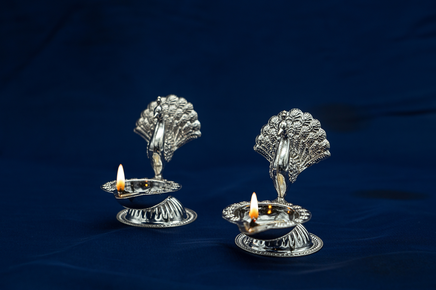Silver Peacock Diya