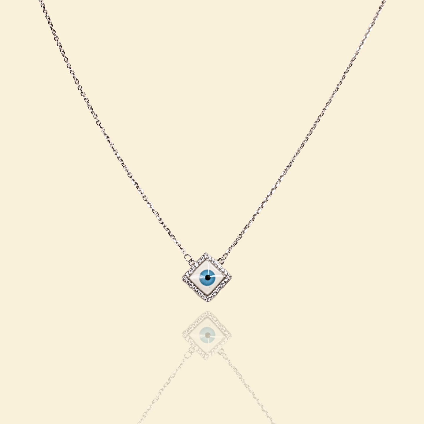 Silver Precious Square Evil Eye Pendant