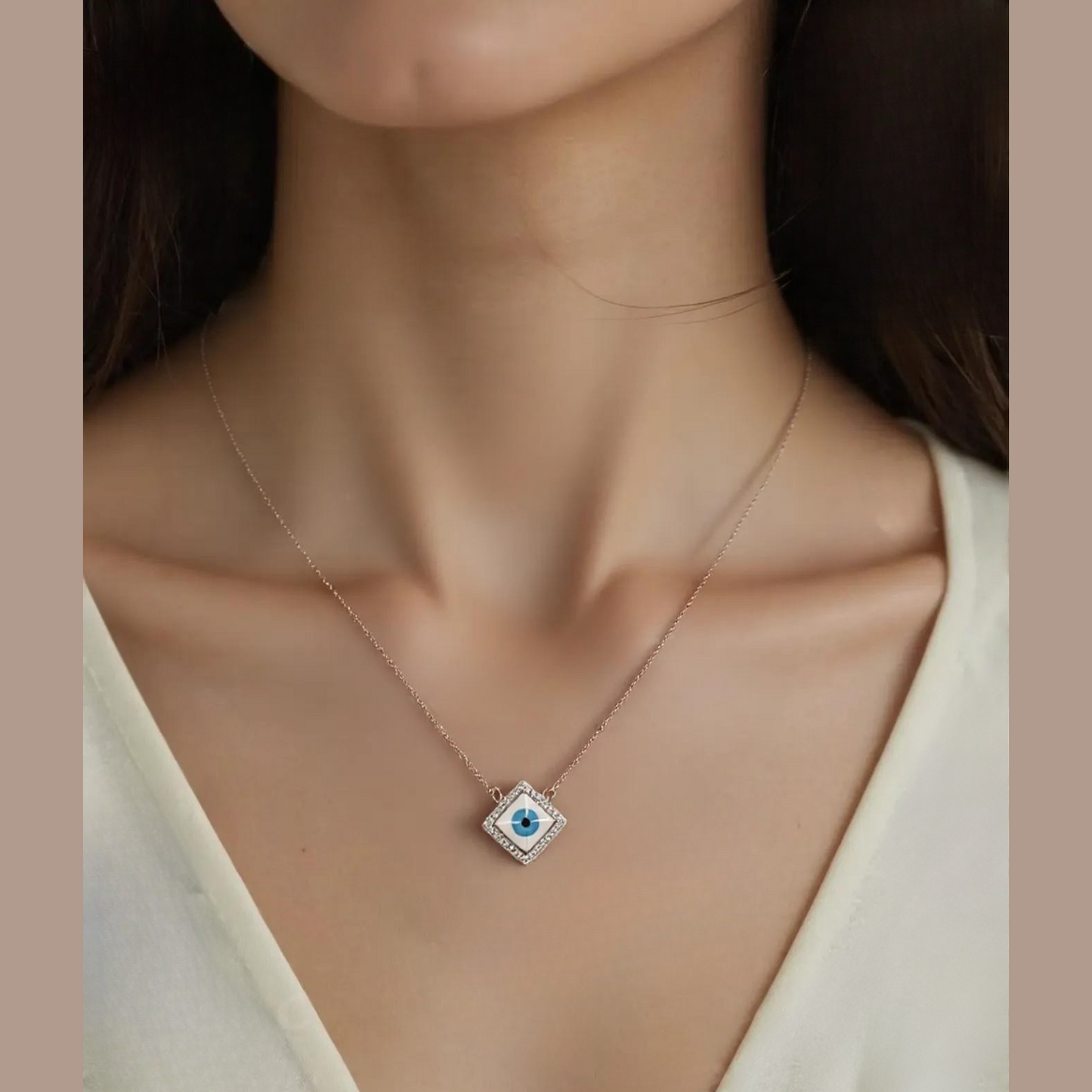 Silver Precious Square Evil Eye Pendant