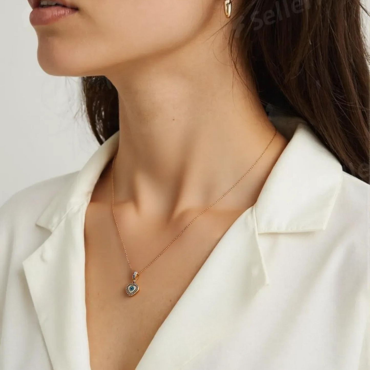 Silver Sweet Heart Evil Eye Pendant