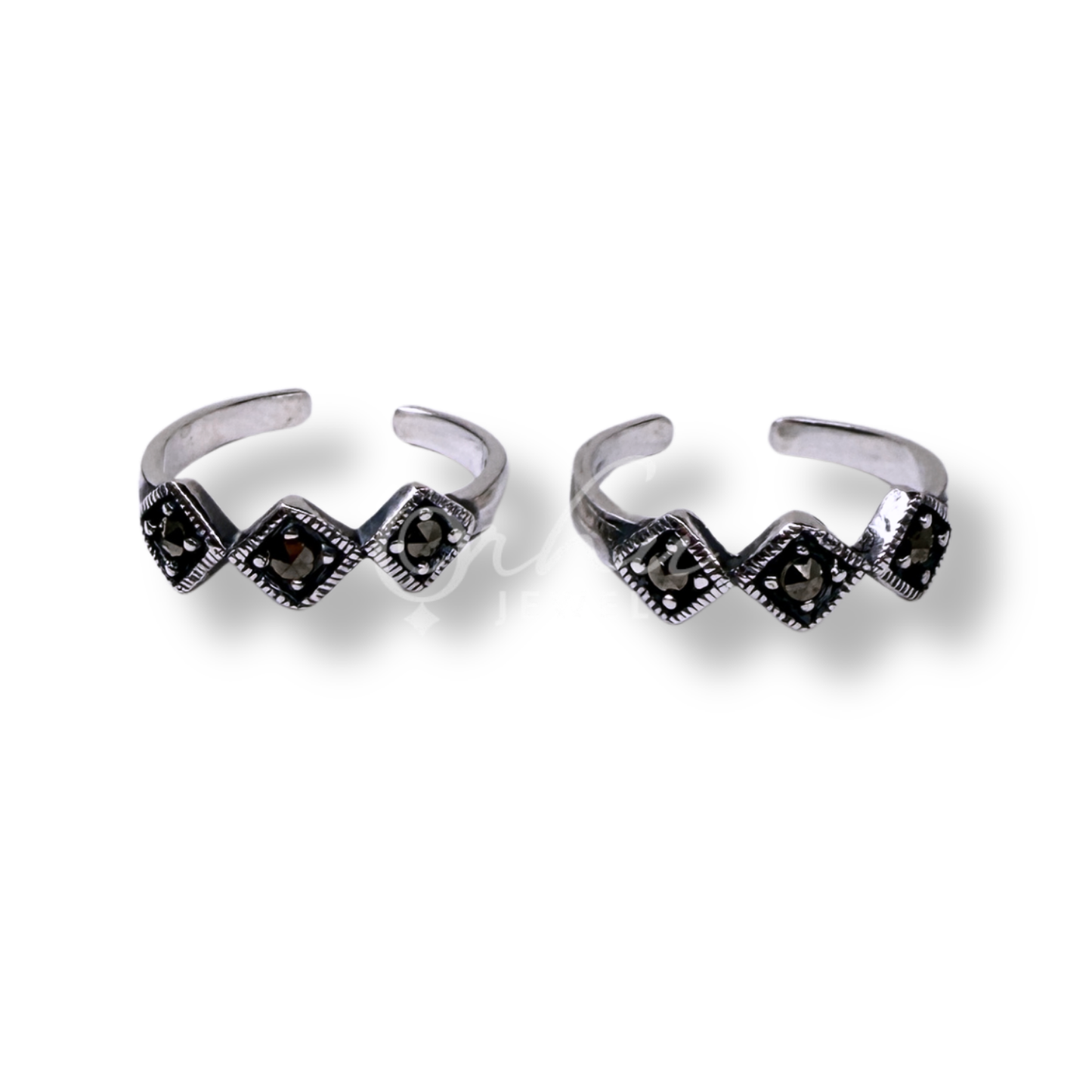 ORHU JEWEL 925 Sterling Silver Toe Rings for Women | Oxidised Square Stone Design | Adjustable Open Band Toe Ring | Traditional & Daily Wear | Hallmarked Silver