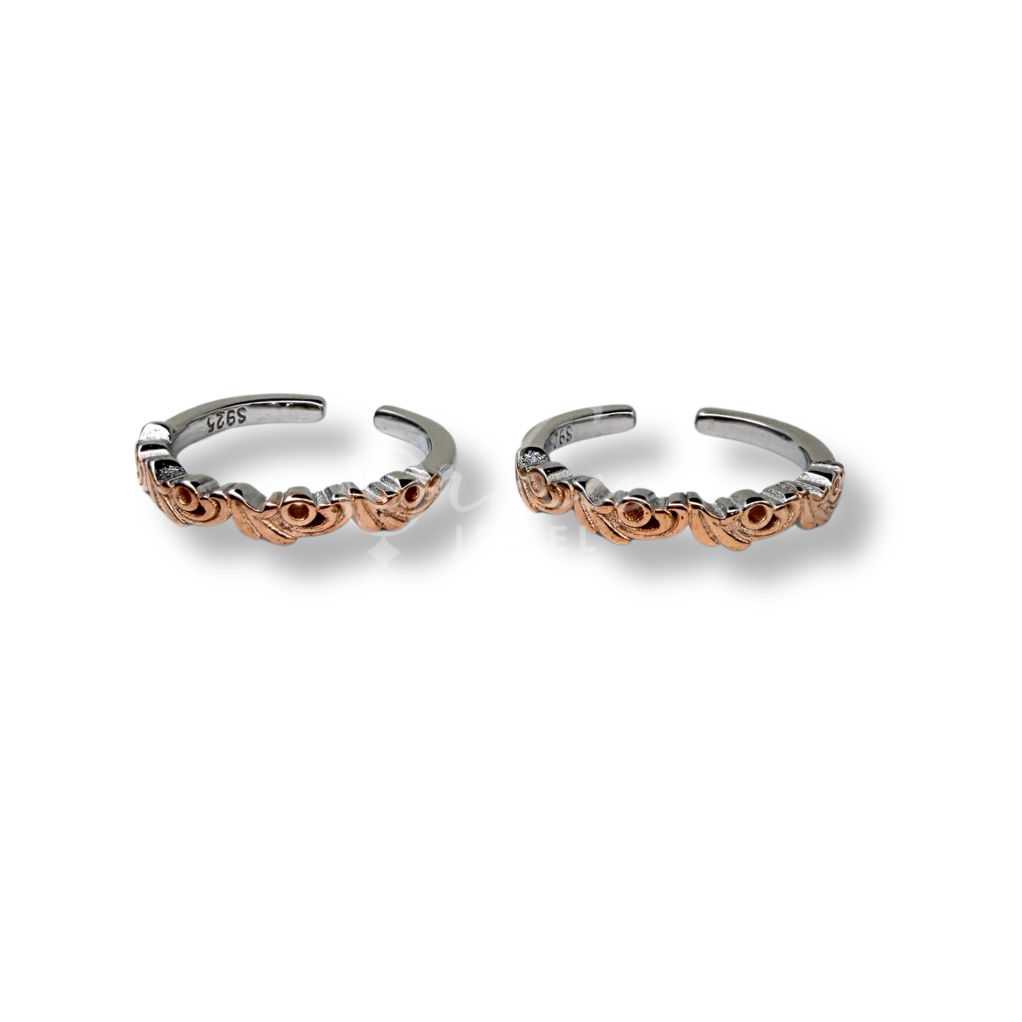 ORHU JEWEL 925 Sterling Silver Hallmarked Toe Ring for Women | Adjustable Designer Bichiya | Dual Tone Floral Engraved Open Band Toe Ring | Traditional & Daily Wear Foot Jewelry (Beaded Floral Rose Gold Toe Ring)