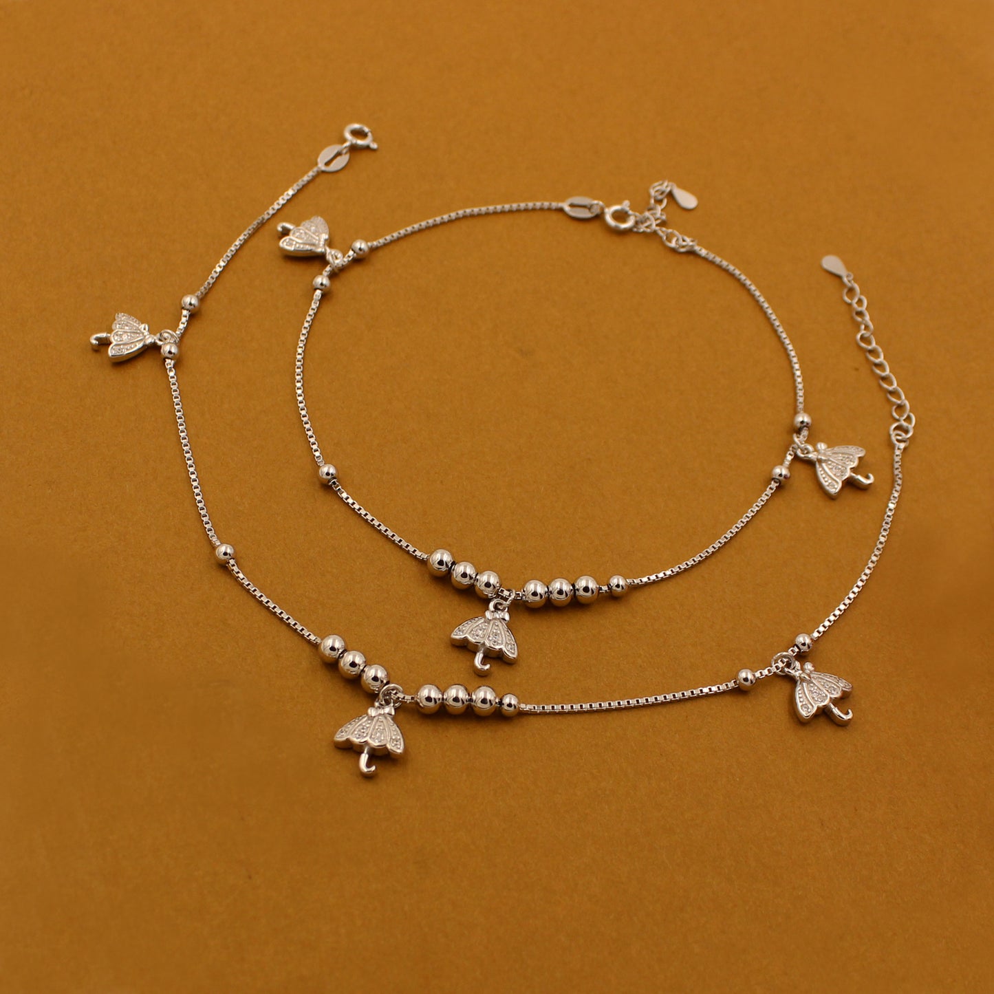 Italian Silver Ball Beads with Small Umbrella Anklet