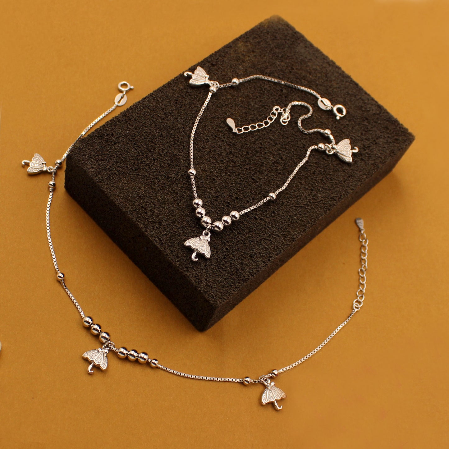 Italian Silver Ball Beads with Small Umbrella Anklet