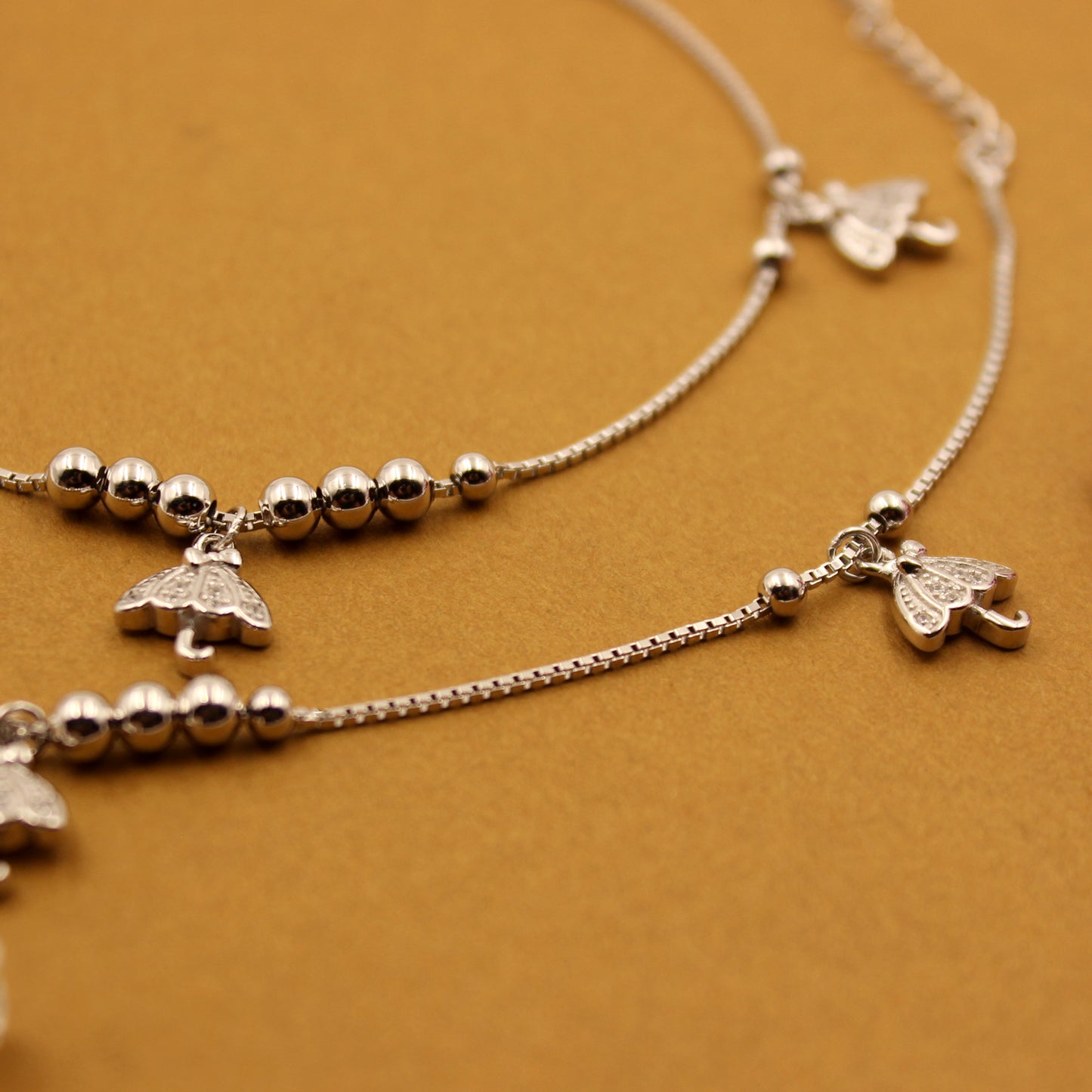 Italian Silver Ball Beads with Small Umbrella Anklet