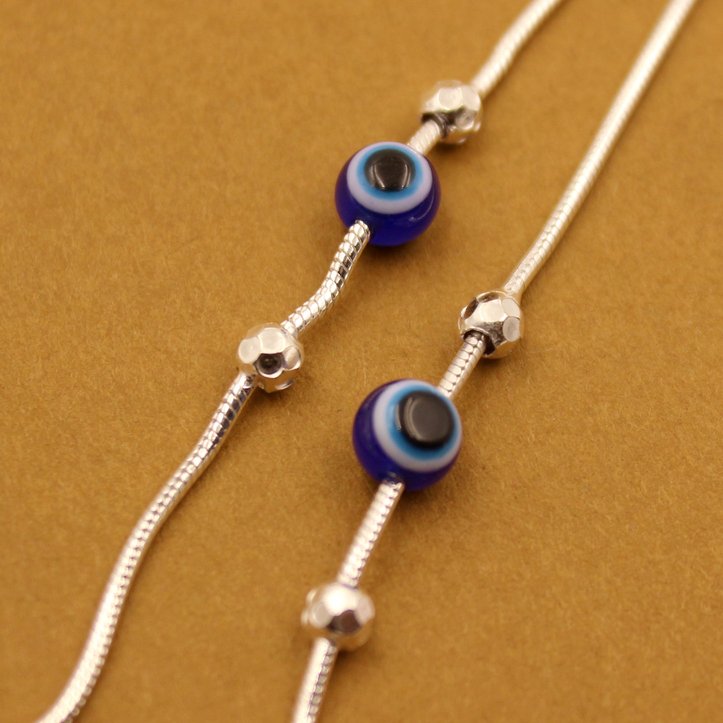 Silver Ball Beads With Evil Eye