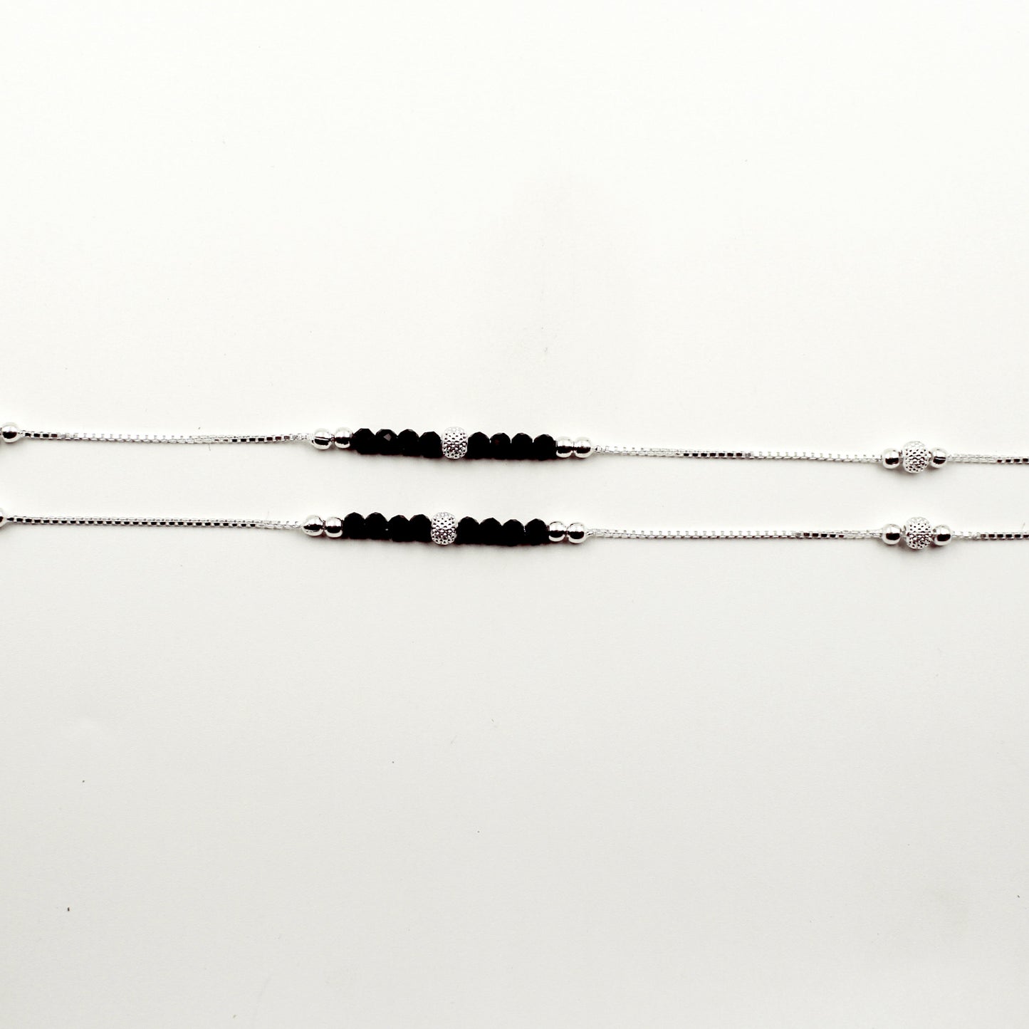 Silver Barefoot Black Beads Anklet
