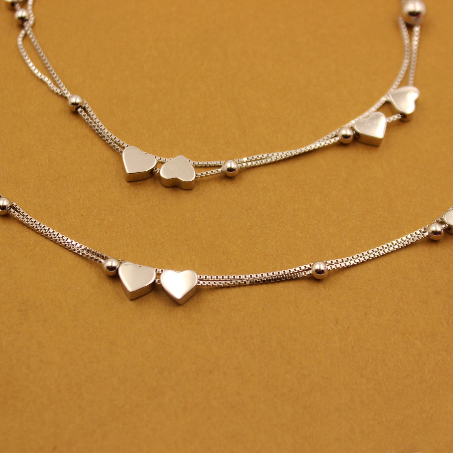 Silver Dual Chain Sweet Heart Anklet