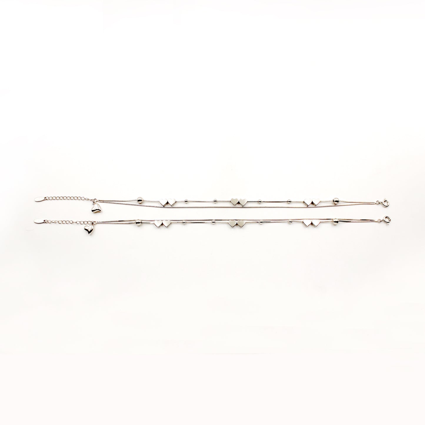 Silver Dual Chain Sweet Heart Anklet