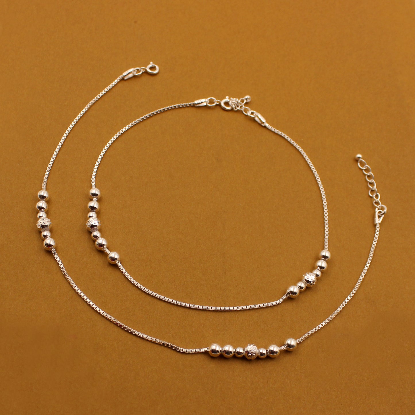 Silver Glimmering Ball Beads Anklet