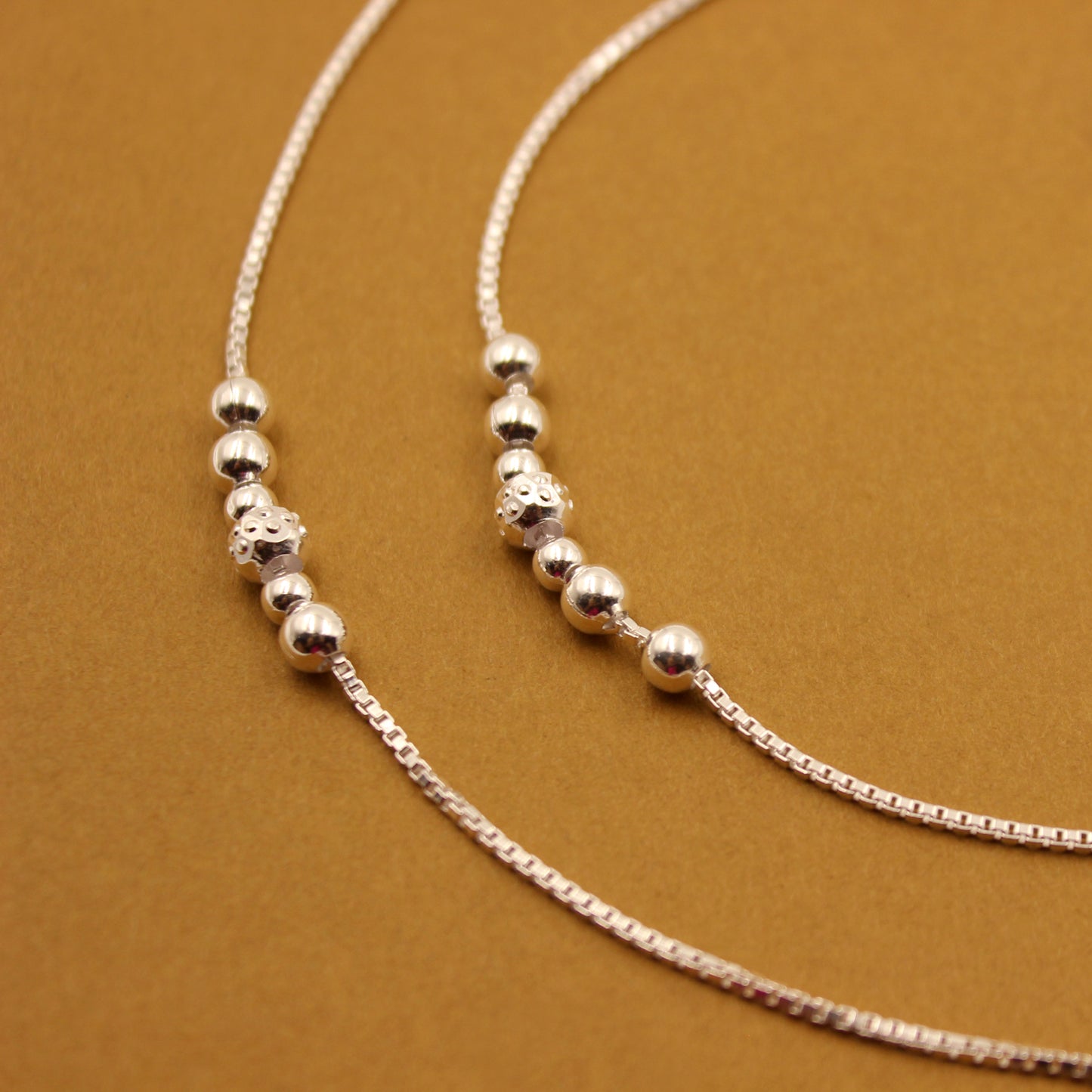 Silver Glimmering Ball Beads Anklet