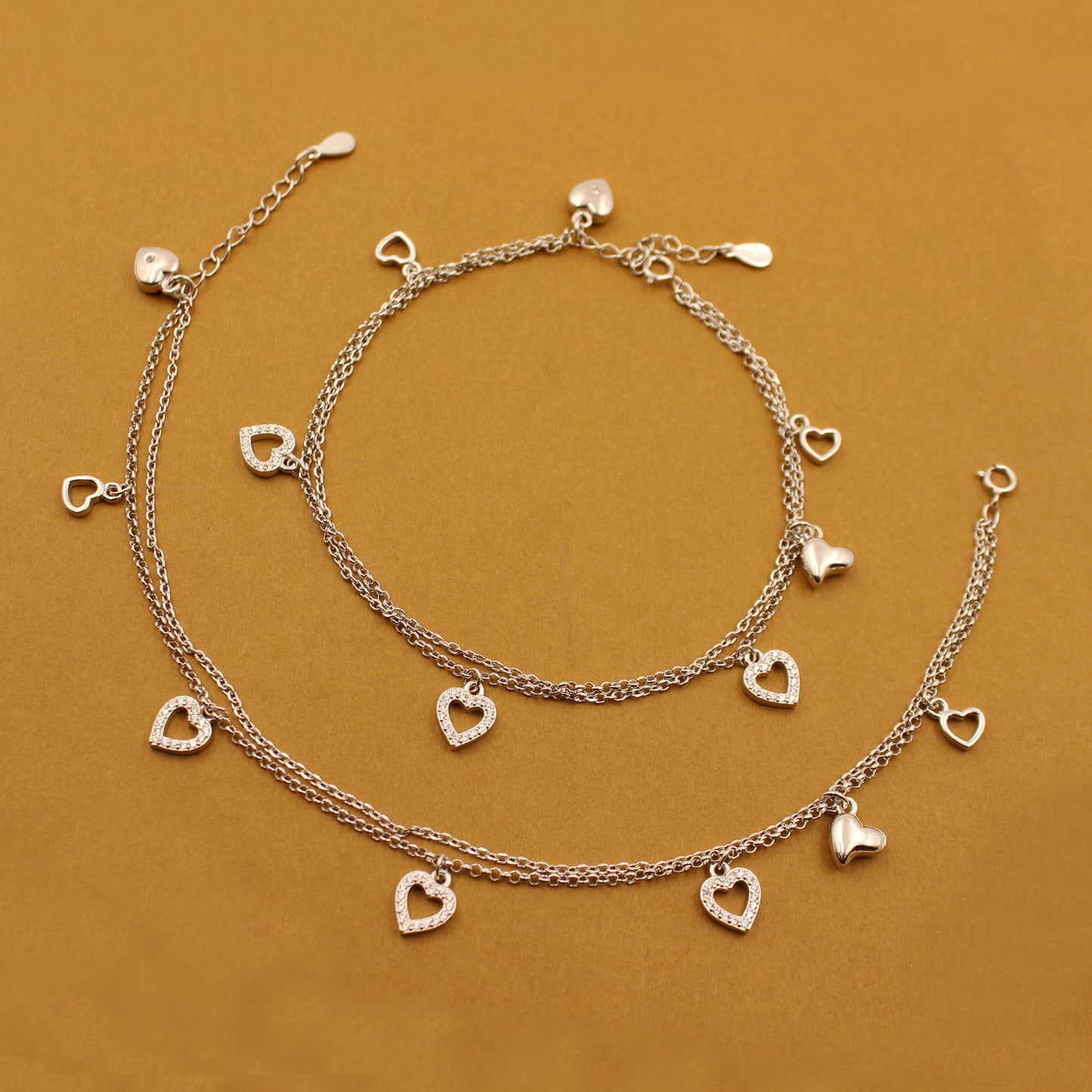 Silver Dual Tone Curl Heart Anklet