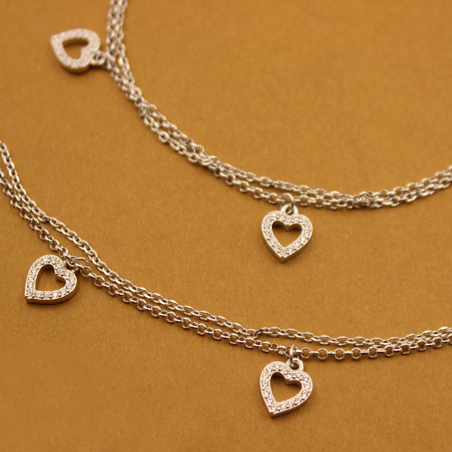 Silver Dual Tone Curl Heart Anklet