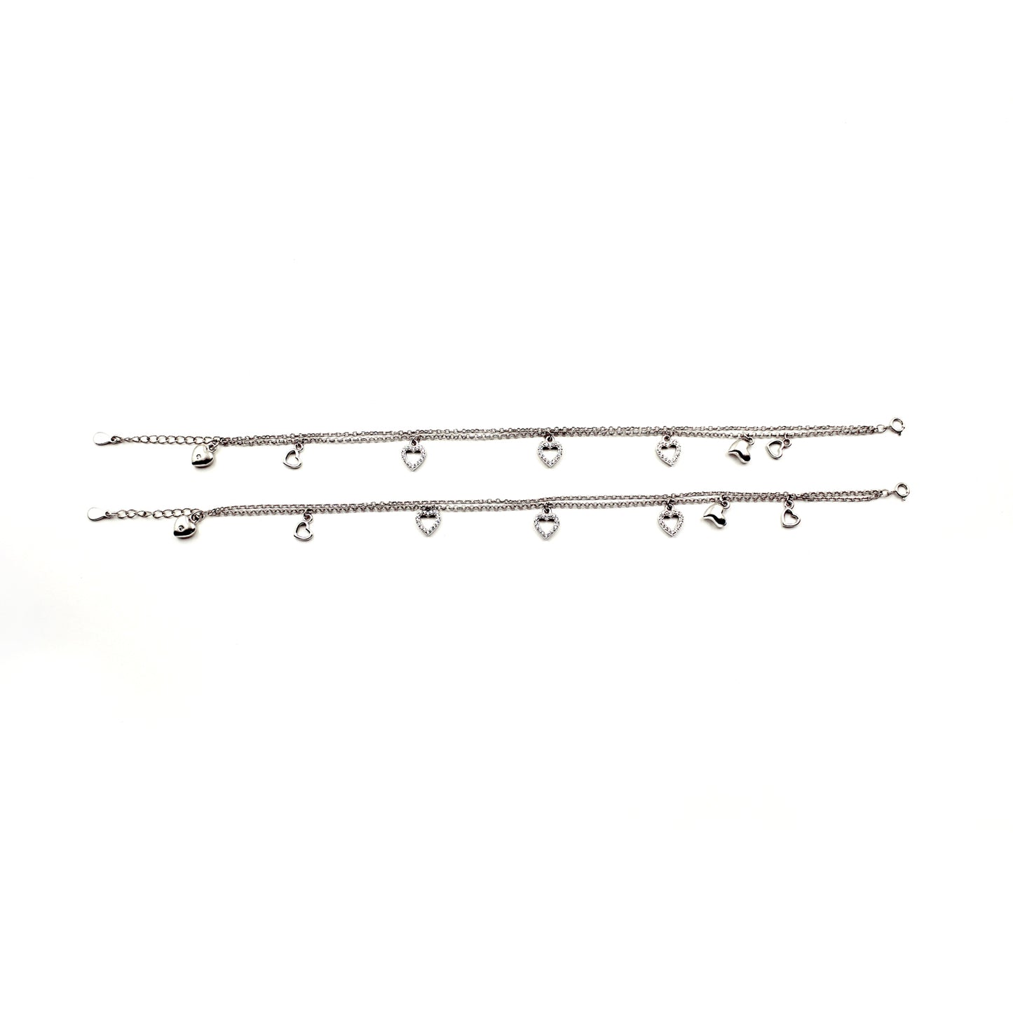 Silver Dual Tone Curl Heart Anklet