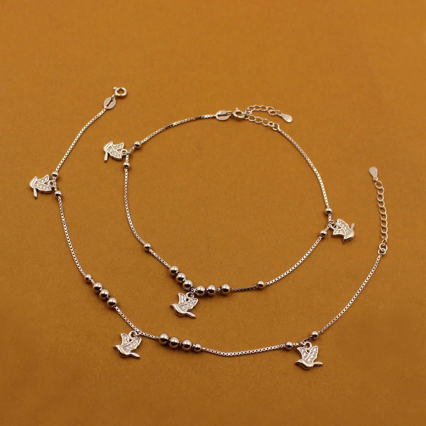 Italian Silver Bird Charm Anklet