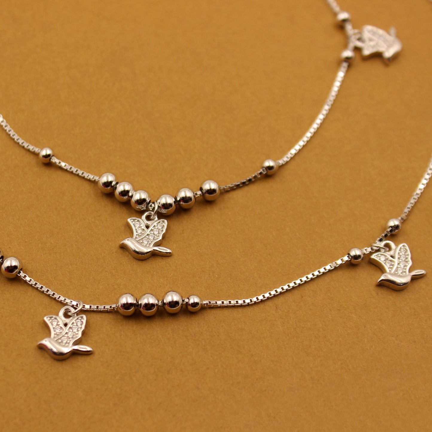 Italian Silver Bird Charm Anklet