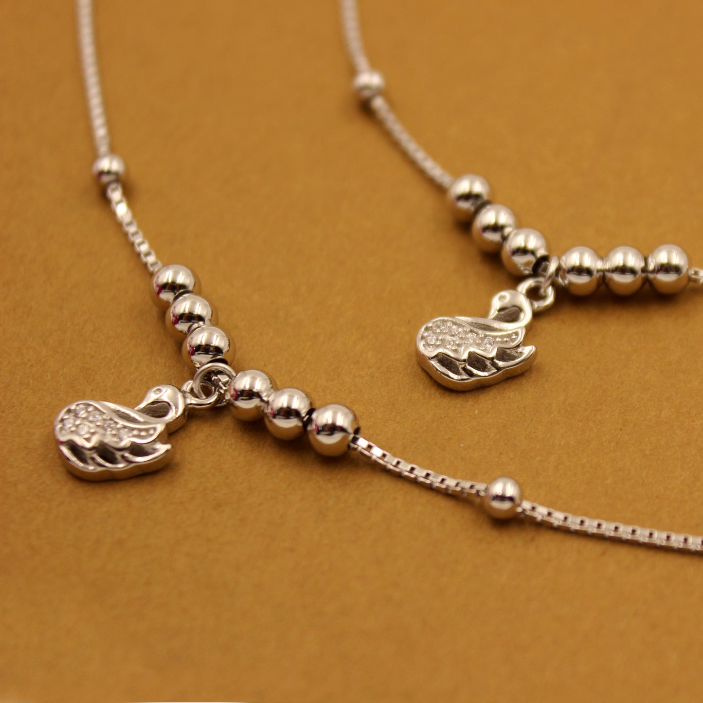 Italian Silver Swan Charm Anklet