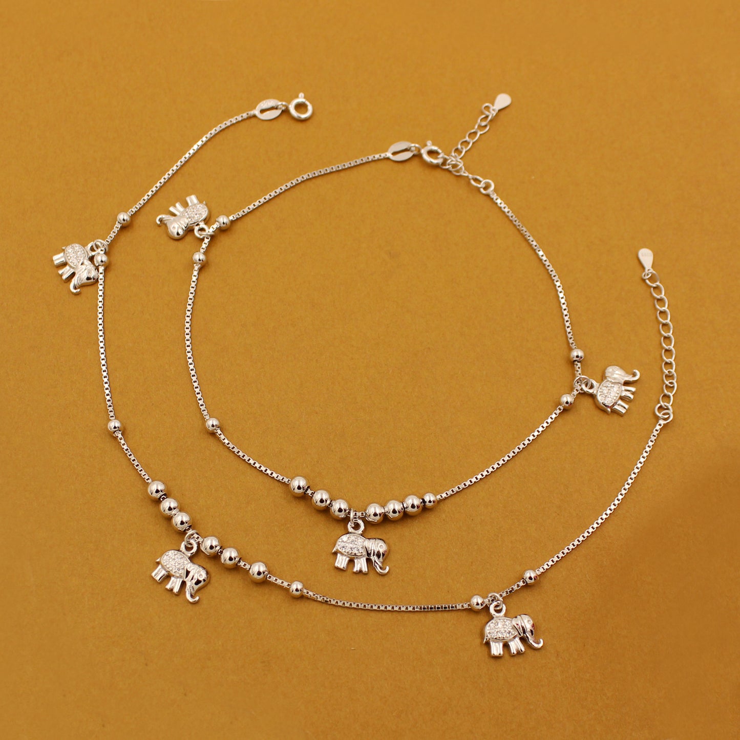 Italian Silver Moving Ball With elephant Anklet