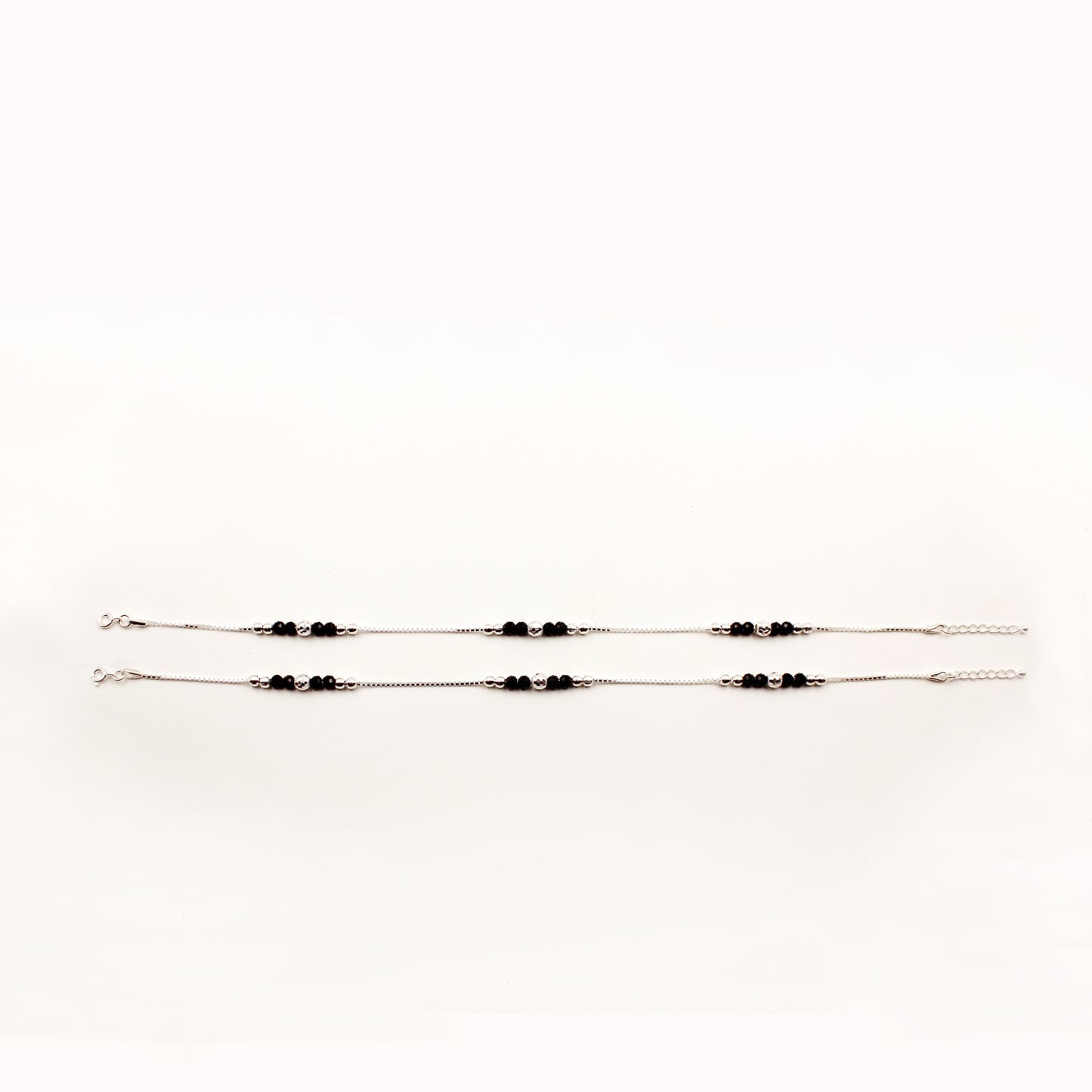 Silver Anklet with Black Beads