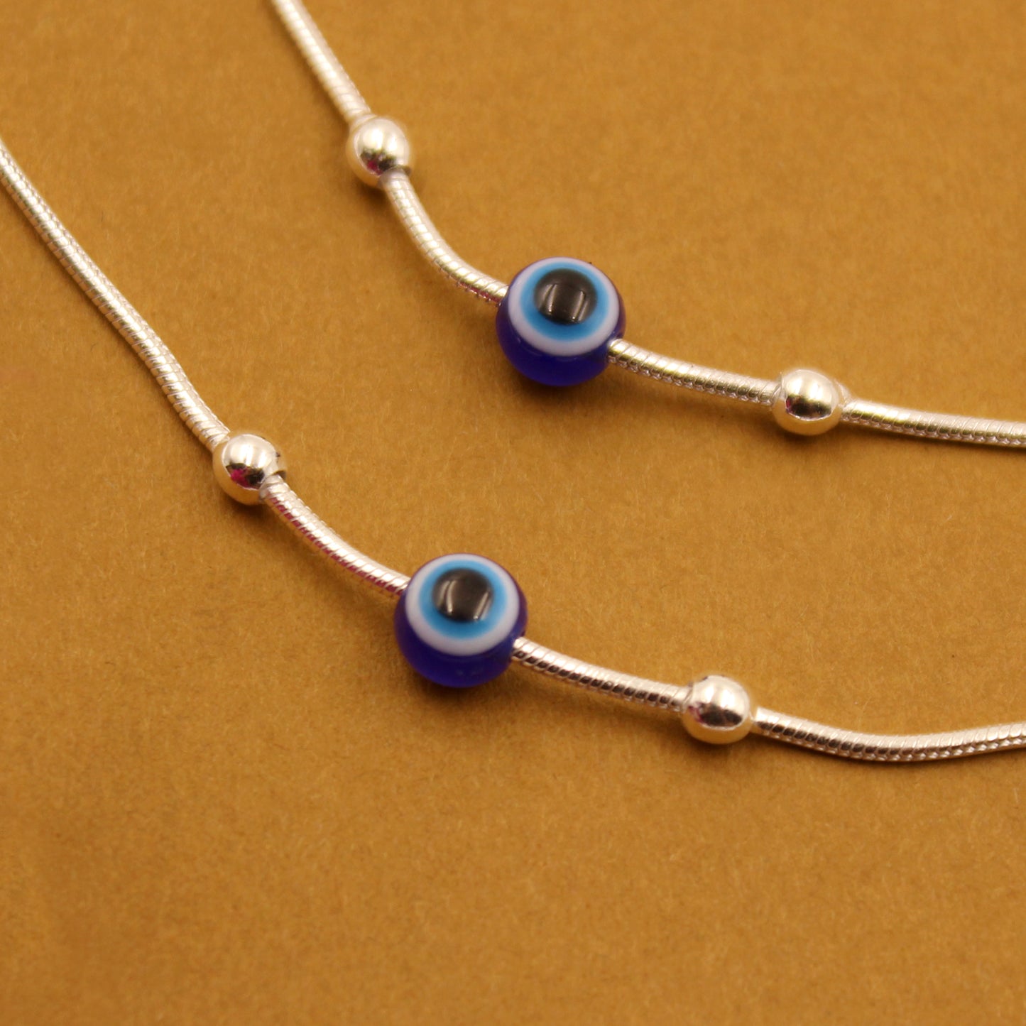 Silver Ball Beads With Evil Eye