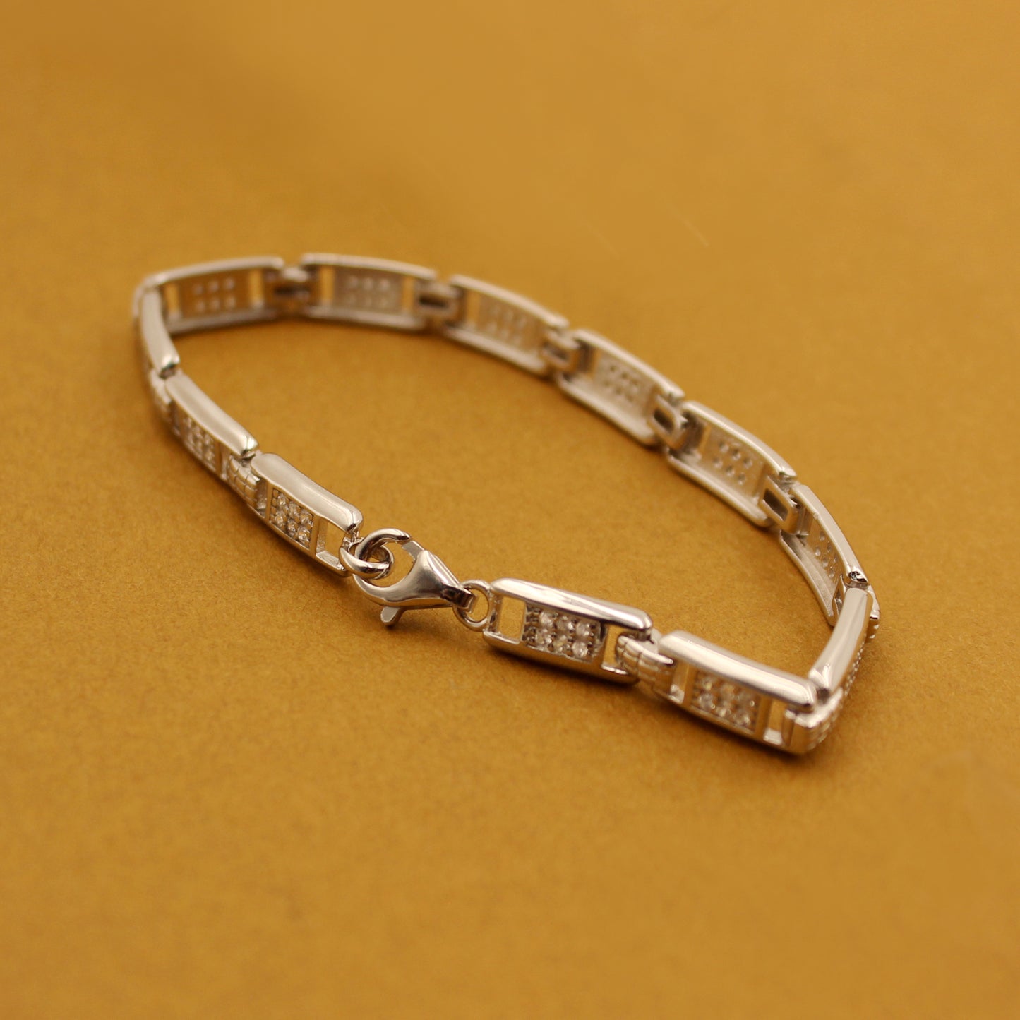 Silver Rectangle Link Bracelet With Textured Finish.