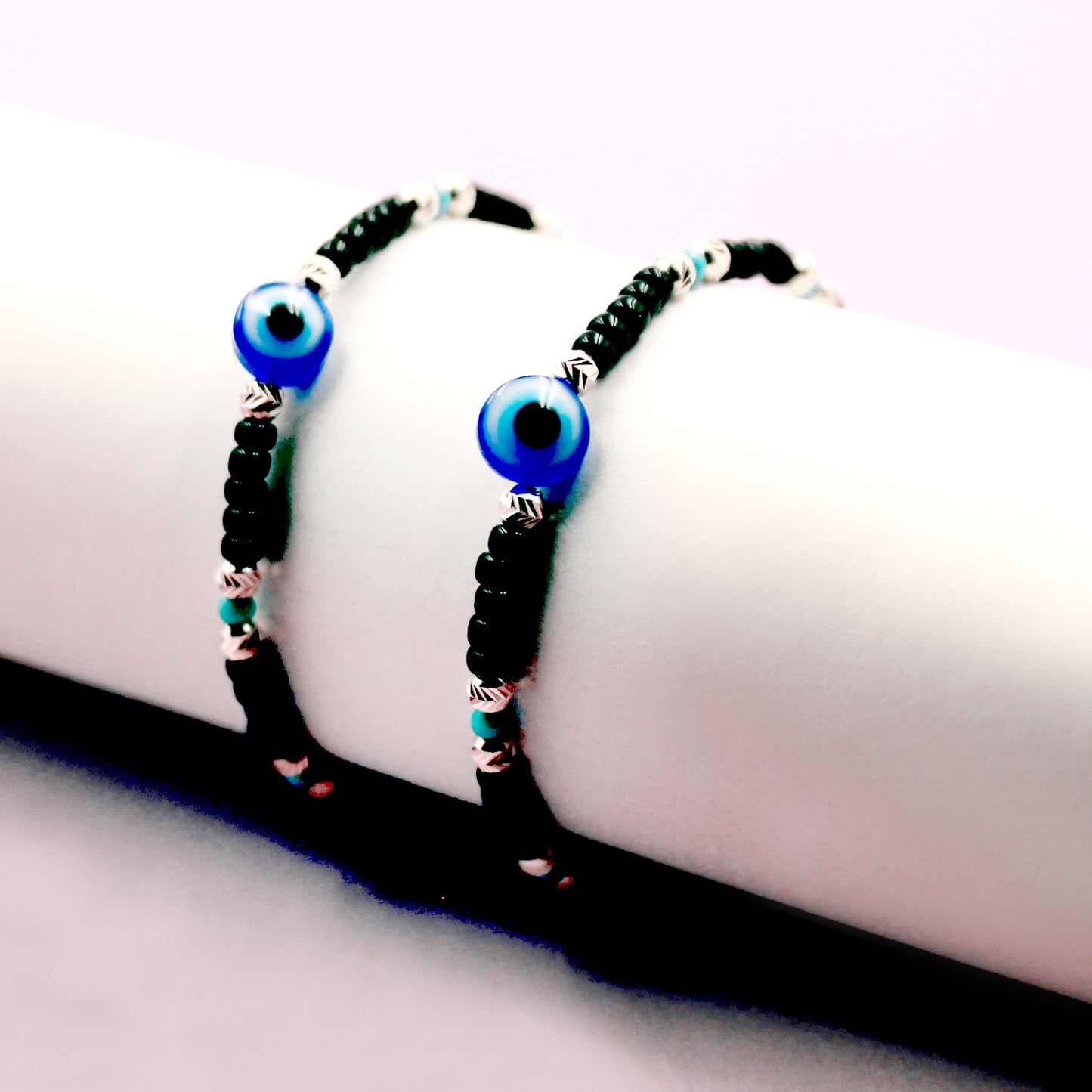 Blue And Black Beads With Evil Eye Bracelet