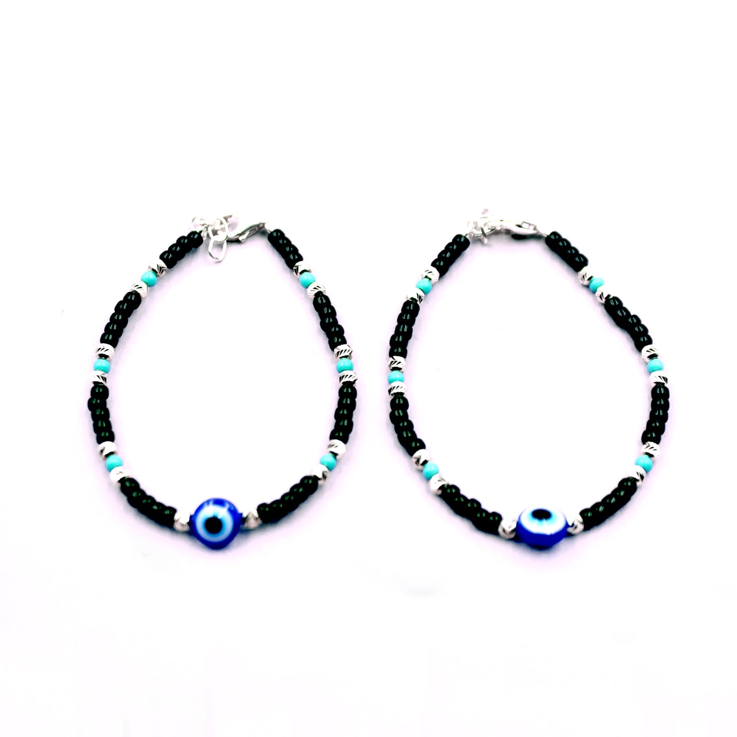 Blue And Black Beads With Evil Eye Bracelet