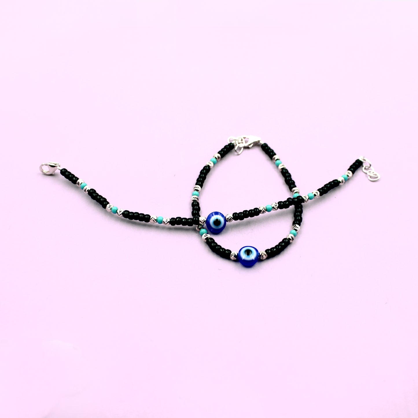 Blue And Black Beads With Evil Eye Bracelet