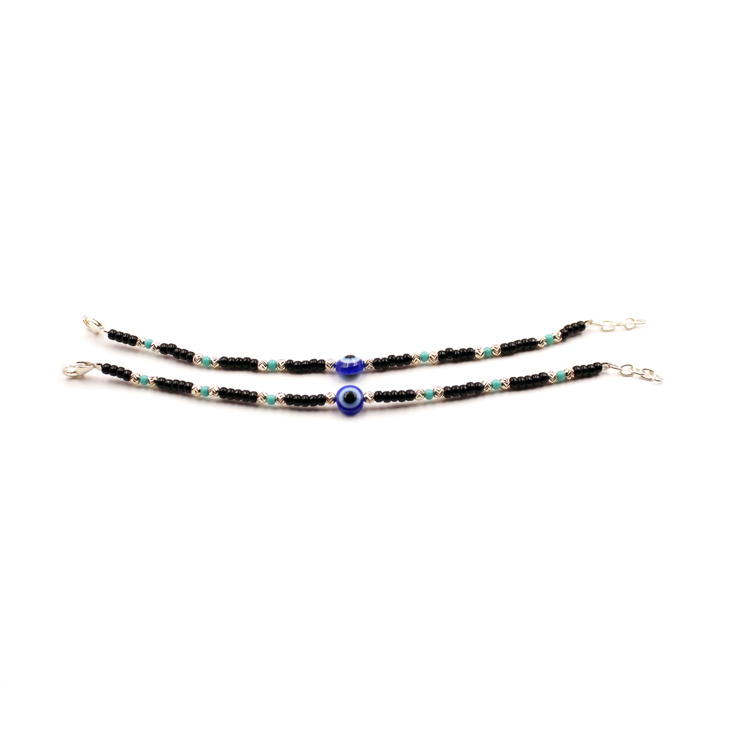 Blue And Black Beads With Evil Eye Bracelet