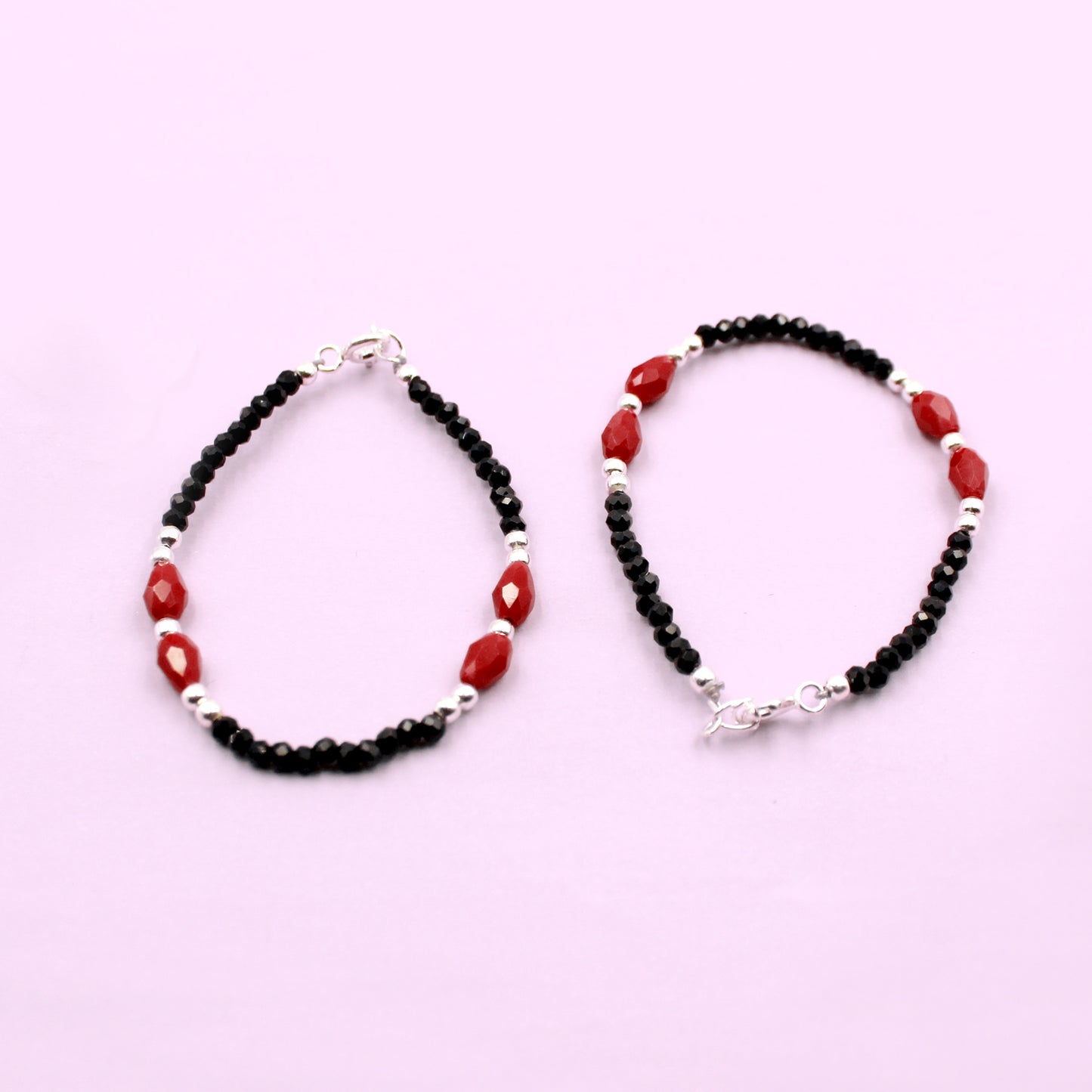 Silver And Red Beads With Oval Shape