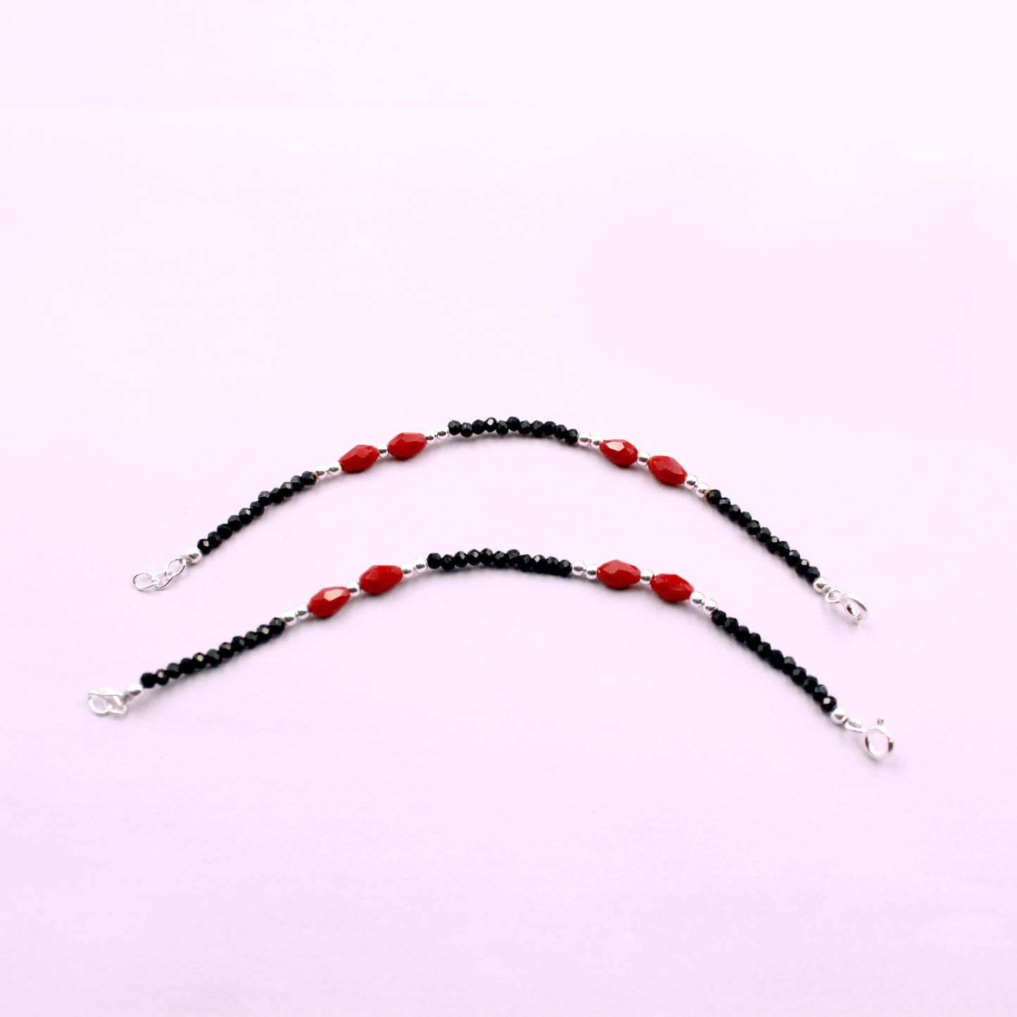 Silver And Red Beads With Oval Shape