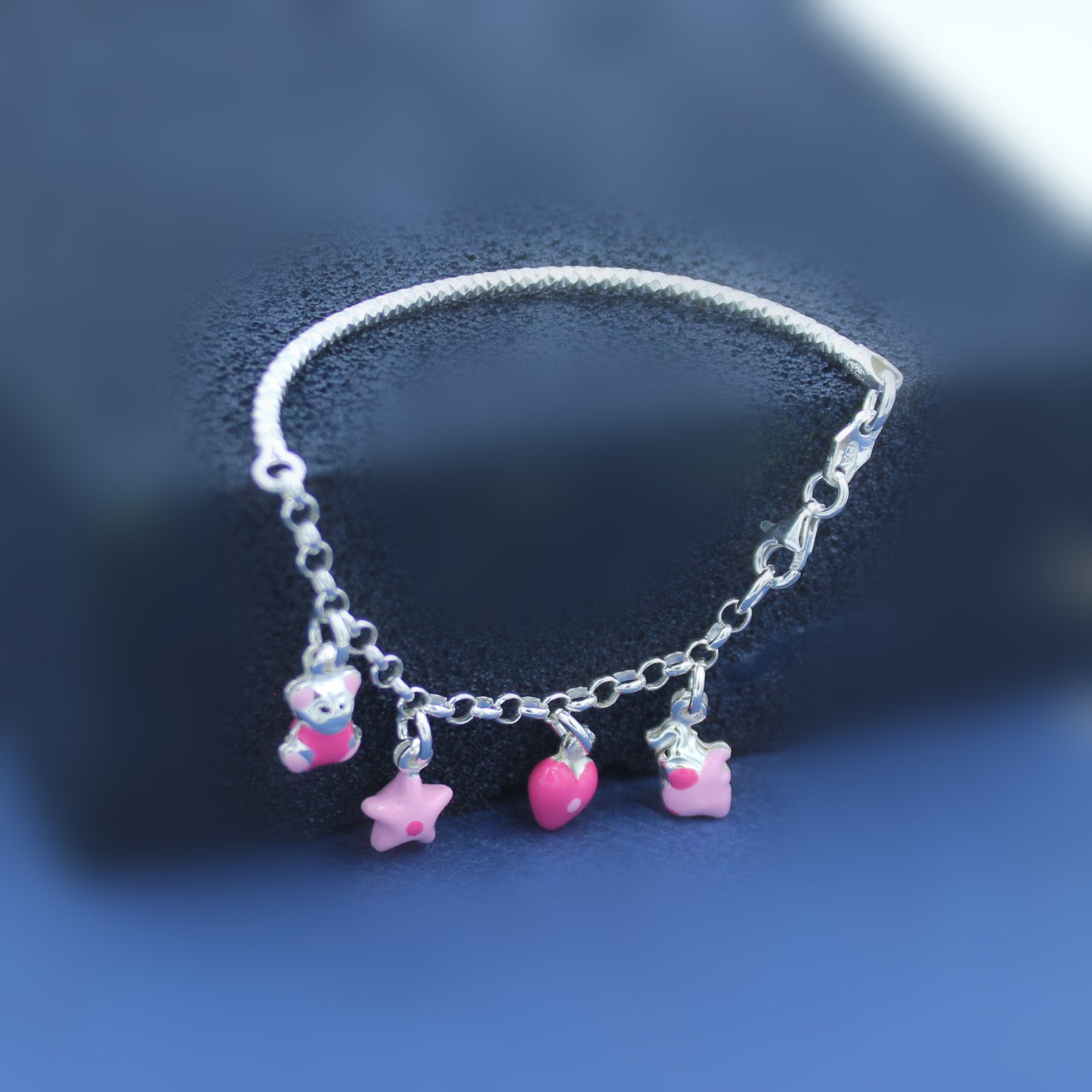 Silver Pink Star And Heart Bracelet
