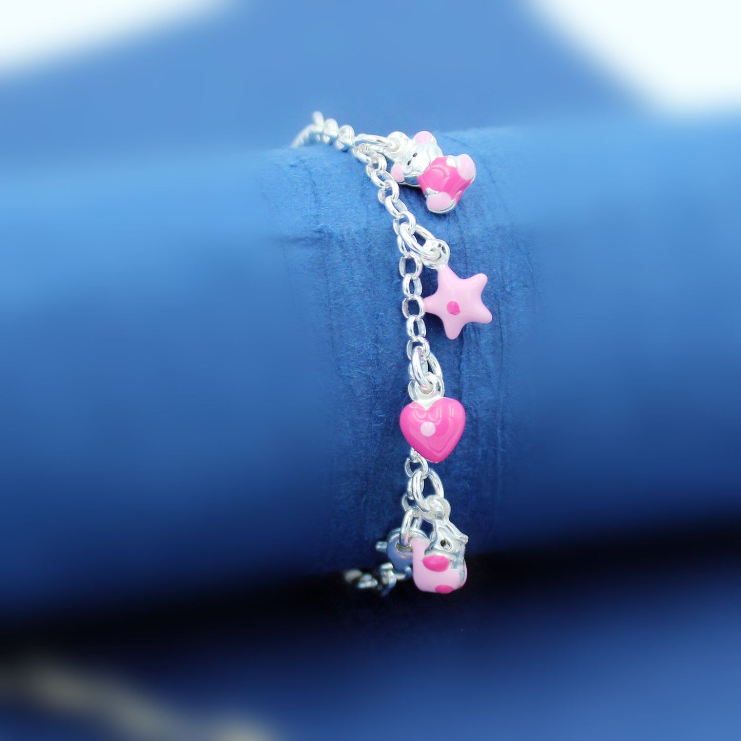 Silver Pink Star And Heart Bracelet