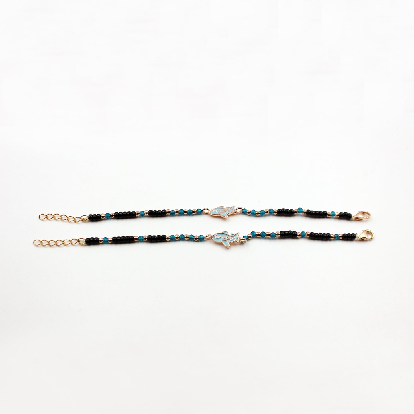 Airplane With Rose Gold And Blue Beads Bracelet
