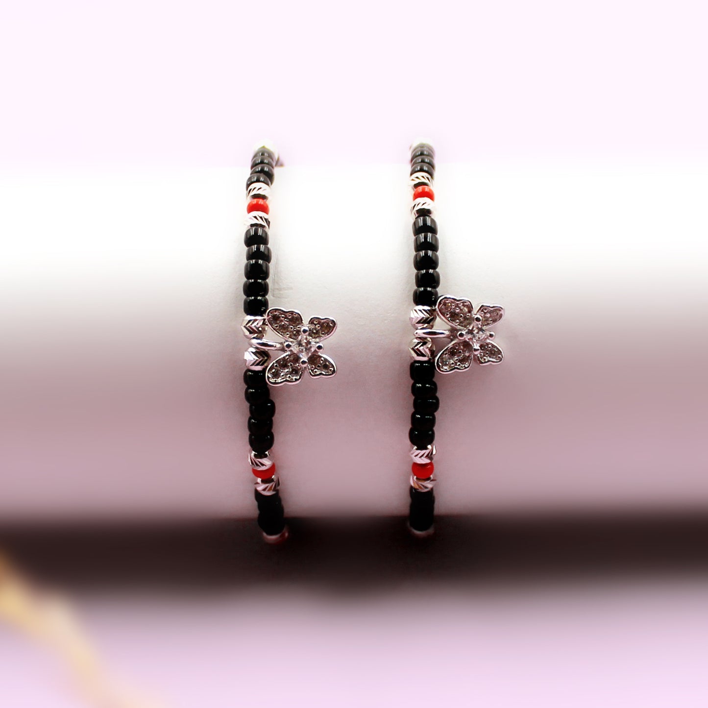 Stone Butterfly With Red And Black Beads Bracelet