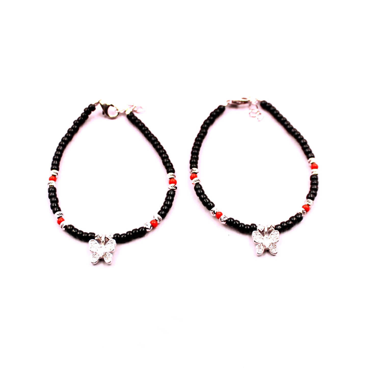 Stone Butterfly With Red And Black Beads Bracelet