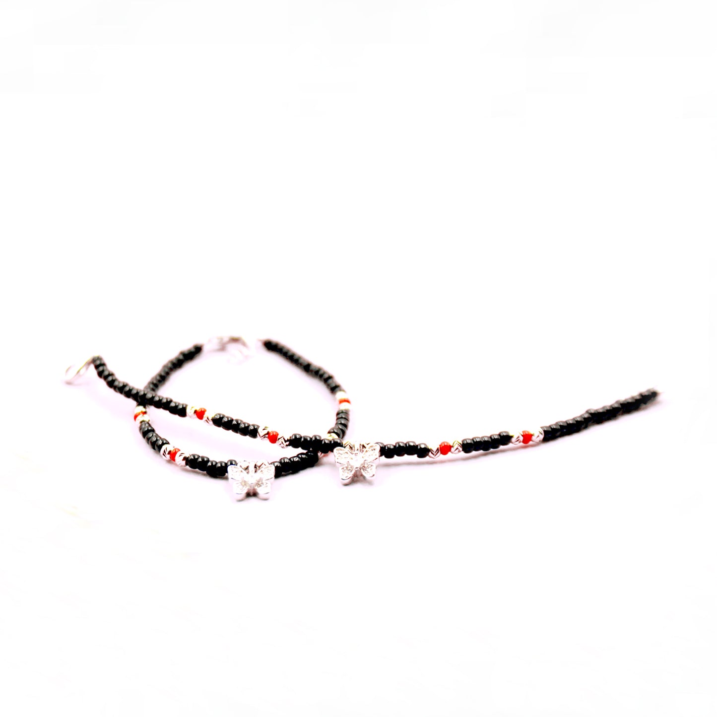 Stone Butterfly With Red And Black Beads Bracelet