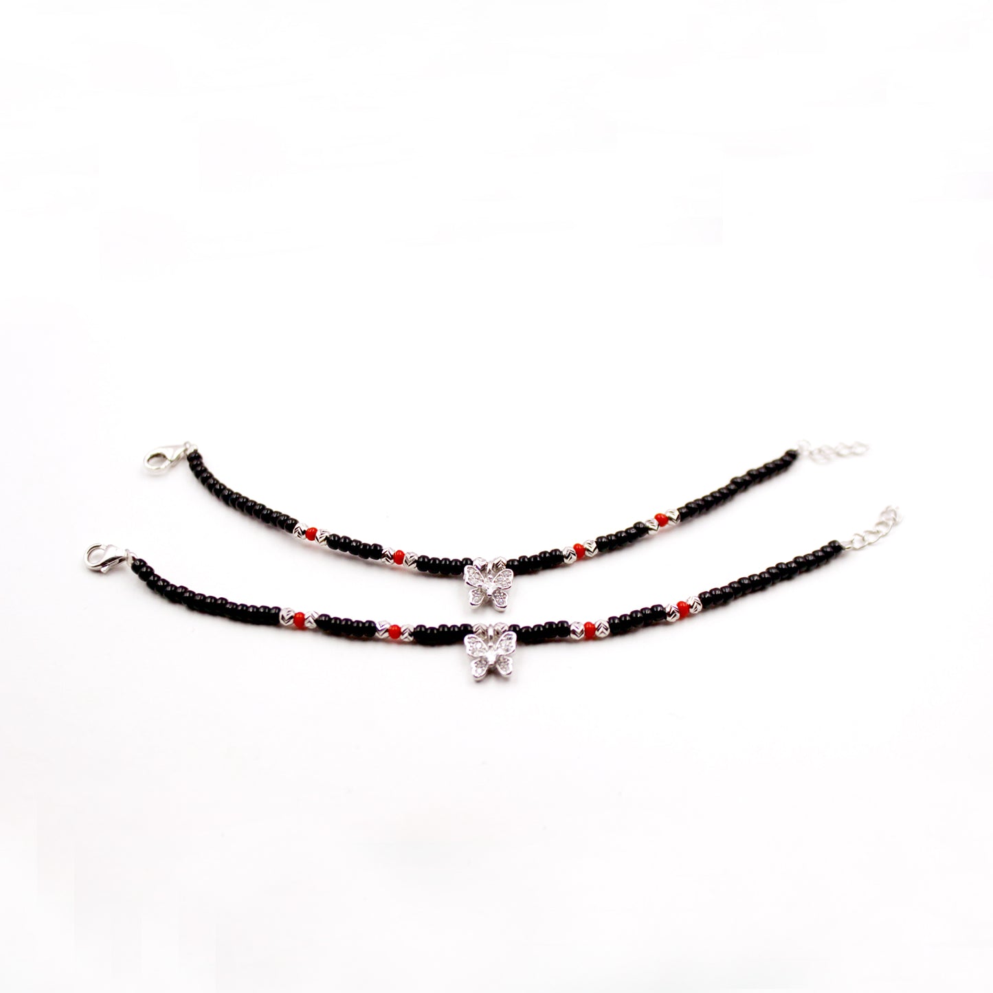 Stone Butterfly With Red And Black Beads Bracelet