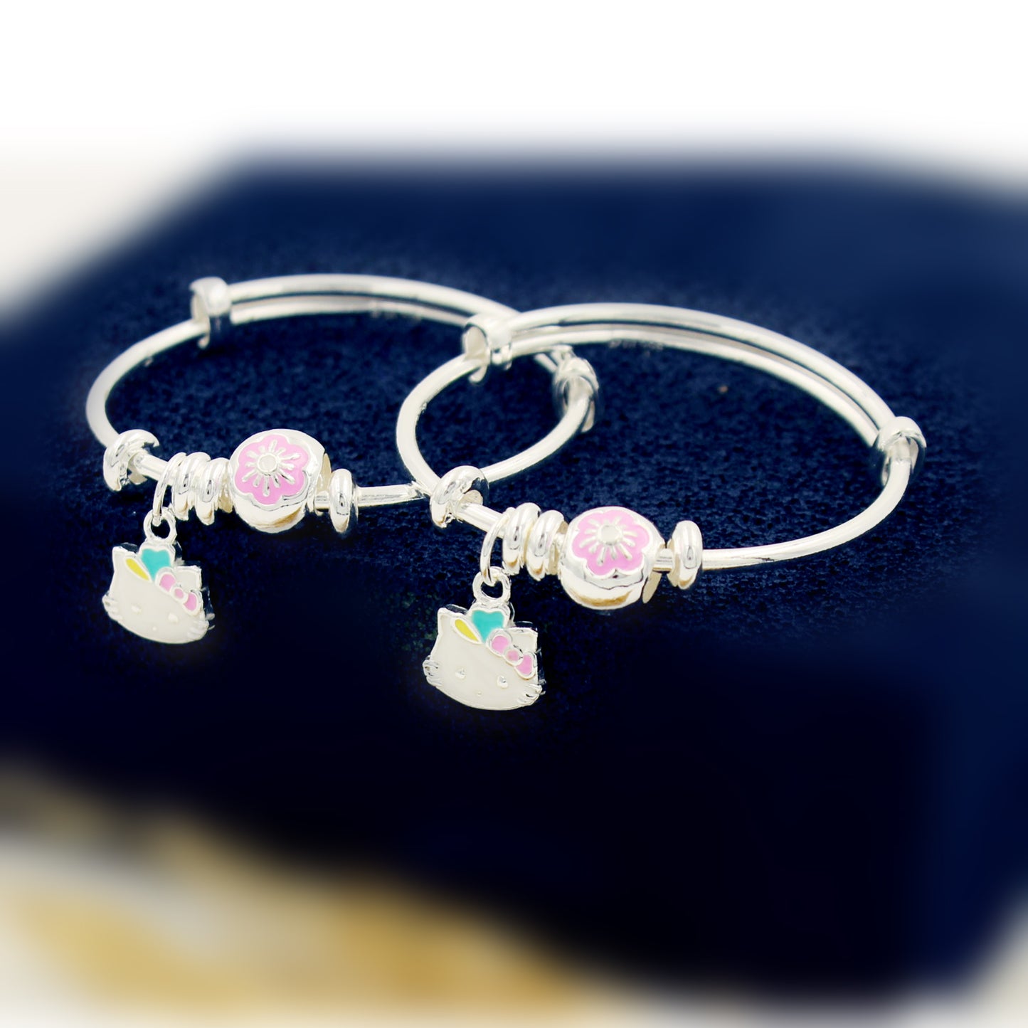 Pink Flower With Cute Kitty Kada