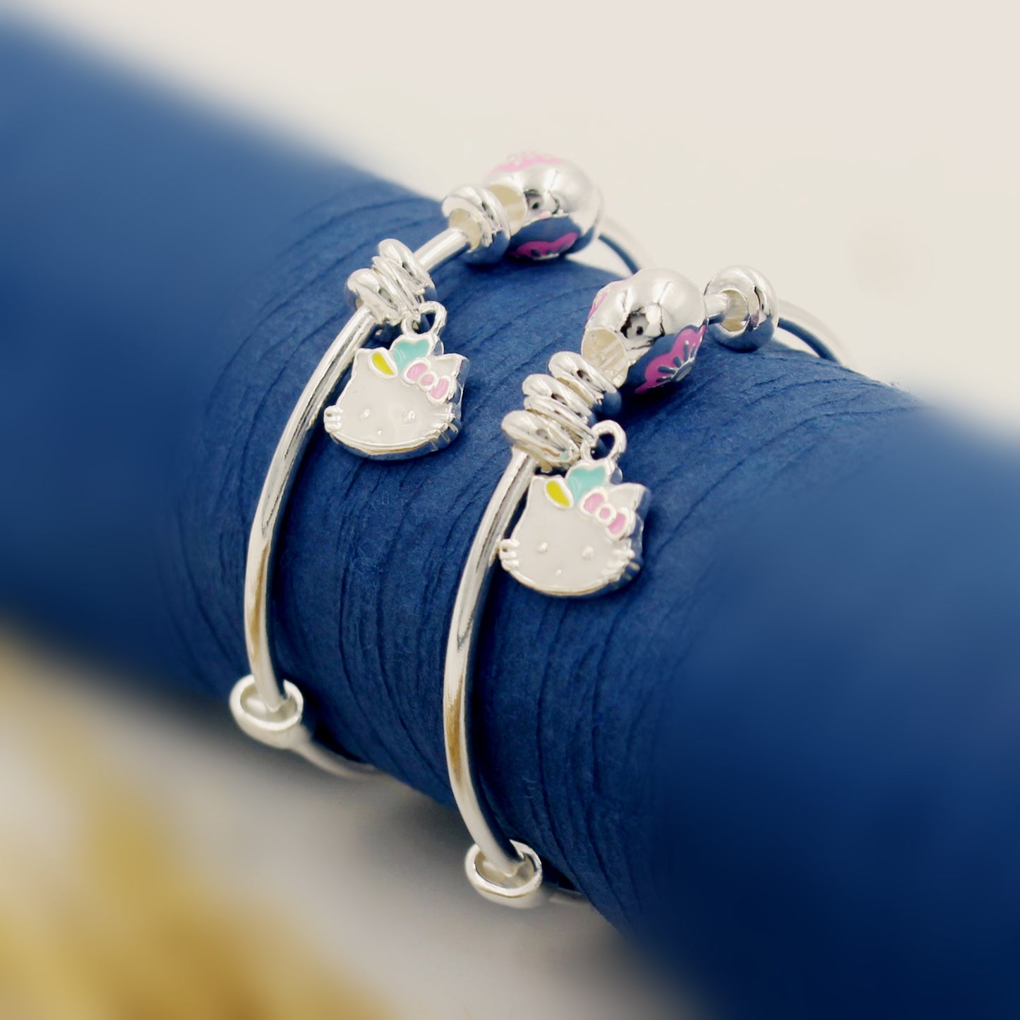 Pink Flower With Cute Kitty Kada