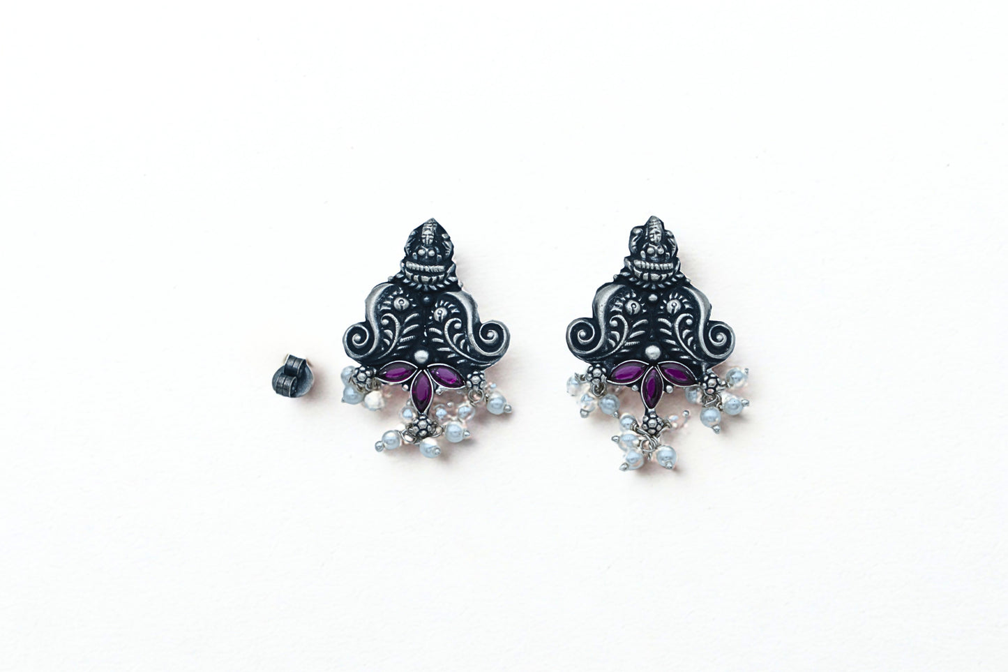 Antique Temple Earrings with Pearls And Ruby Stones