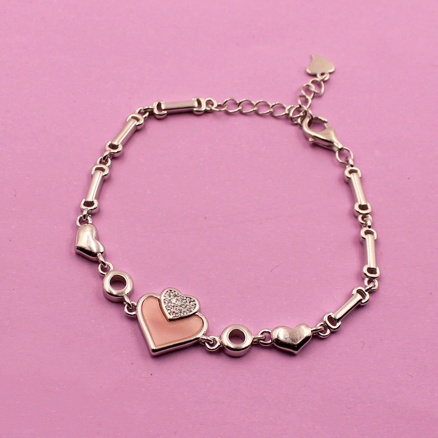 Silver Pinkish Heart Bracelet
