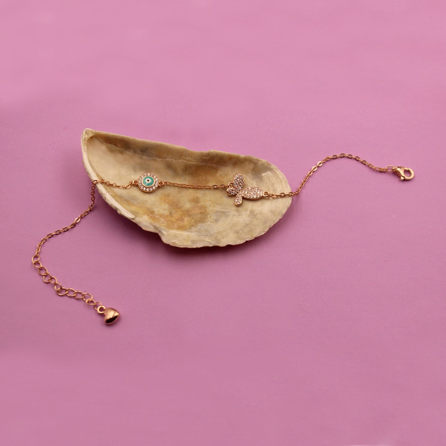 Rose Gold Evil Eye With Butterfly Bracelet