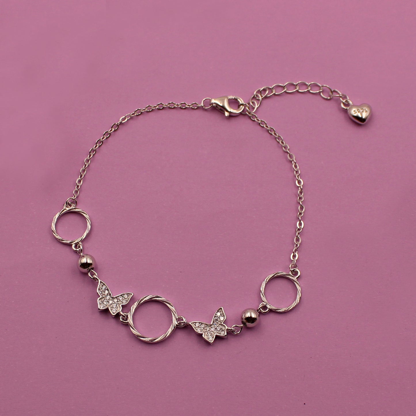 Silver Elegant Stone With Butterfly Bracelet