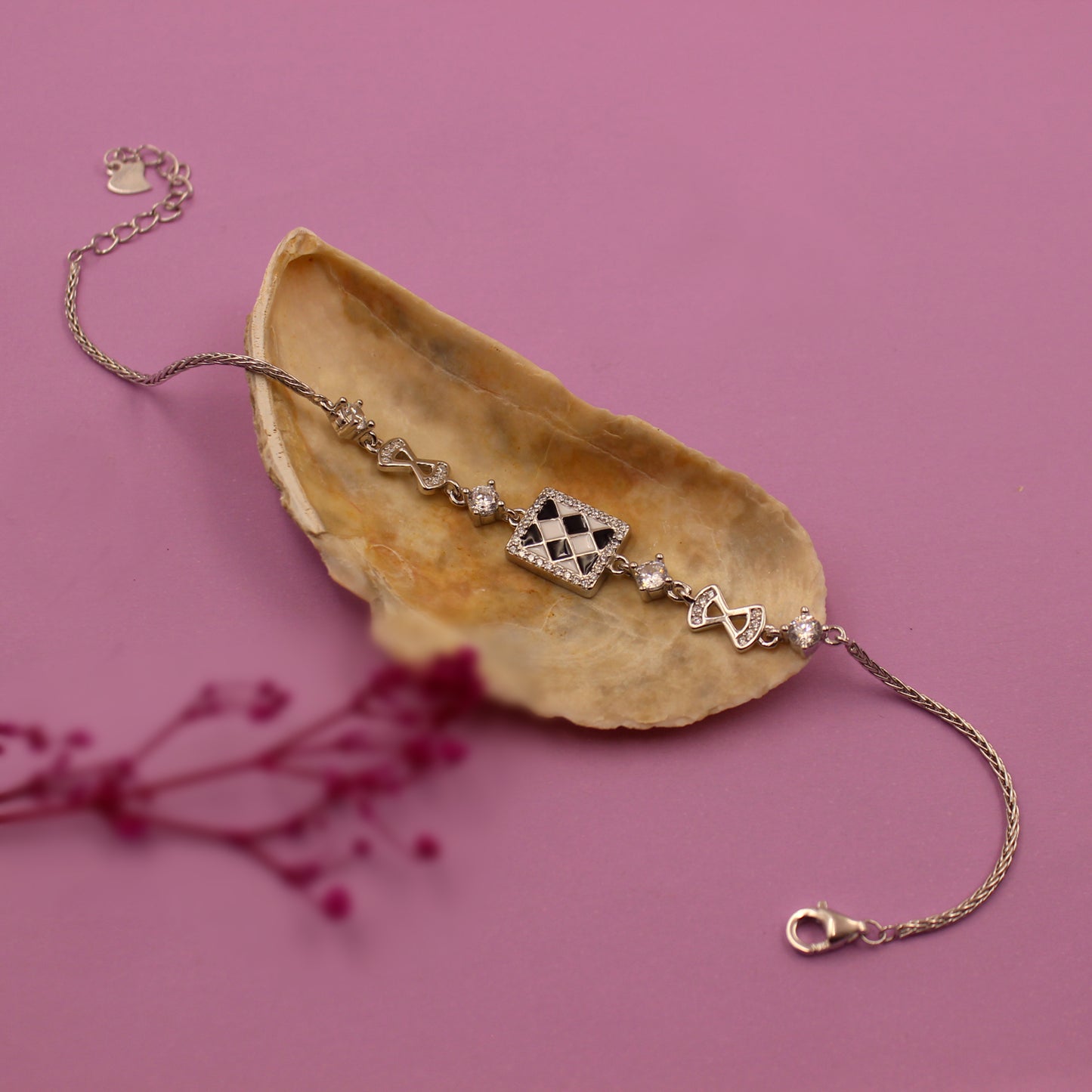 Silver Black And White Stone Bracelat