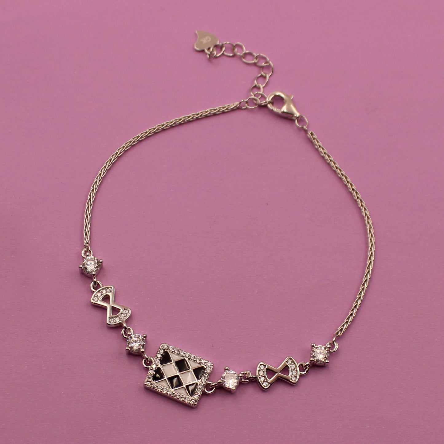 Silver Black And White Stone Bracelat