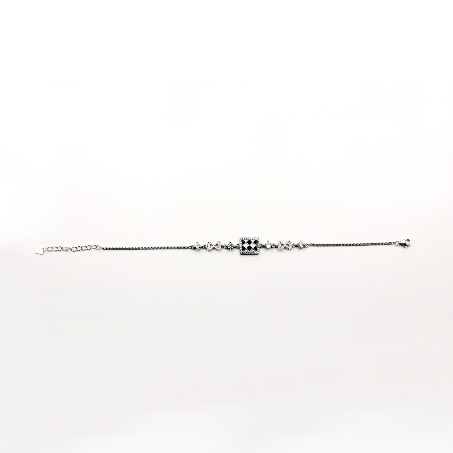 Silver Black And White Stone Bracelat