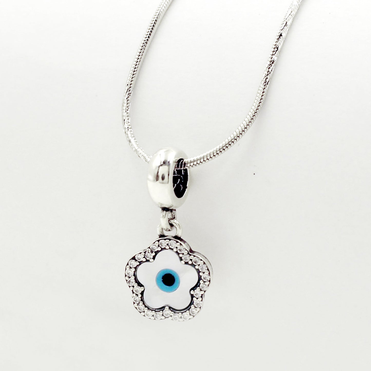 Silver Blooming Flower Evil Eye Pendant