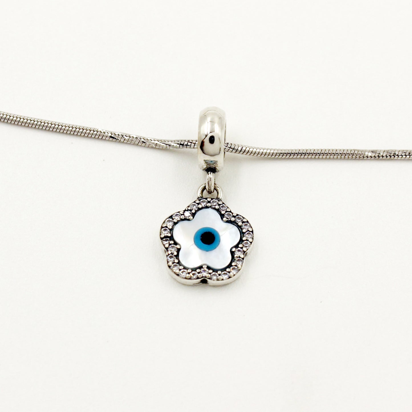 Silver Blooming Flower Evil Eye Pendant